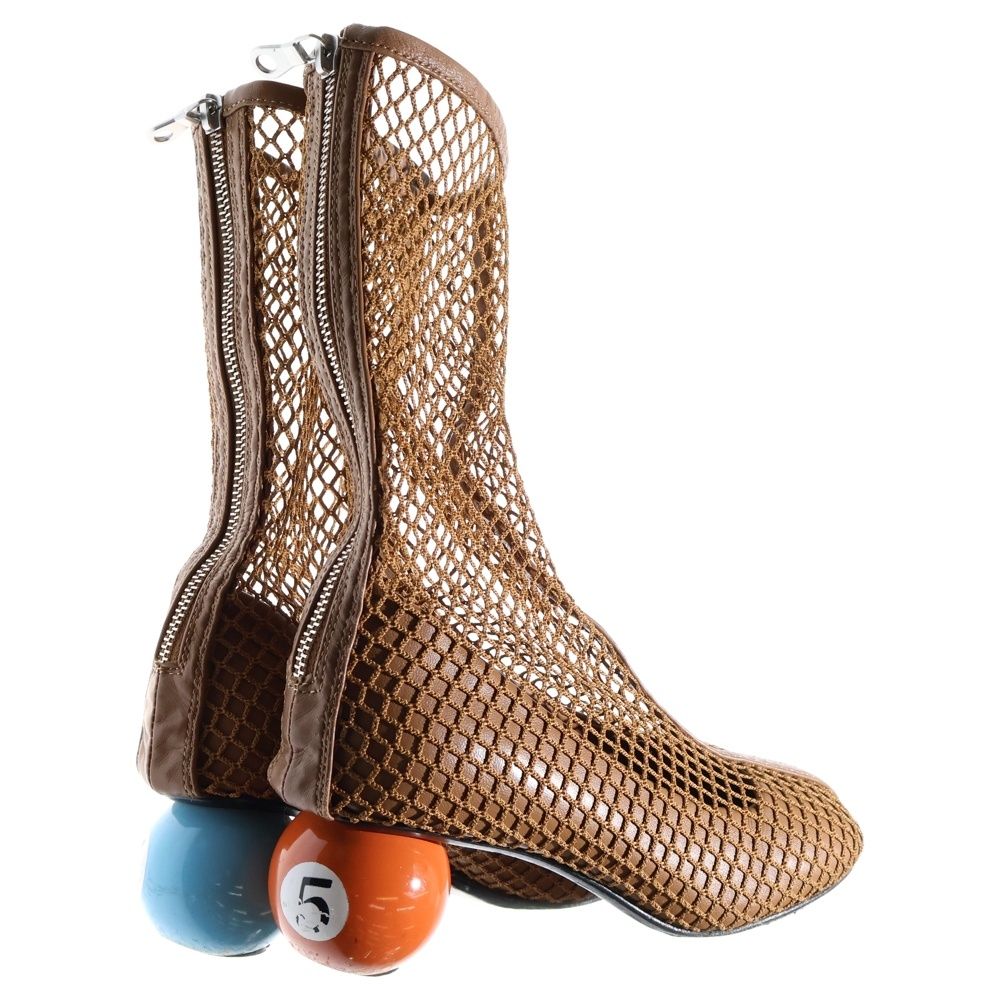  MAISON メゾンミハラヤスヒロ ビリヤードボールヒール スクエアトゥ バックジップ ハイカットシューズ パンプス ブラウン レディース ハイヒール パンプス パンプス