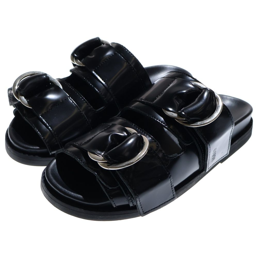 GANNI ガニー シルバーバックル ストラップ付き レザーサンダル ブラック レディース S0932