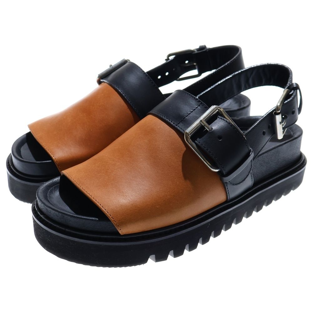 PLAN C プランシー ブロック ストラップ付き レザーサンダル ブラック ブラウン レディース SACSB02A00