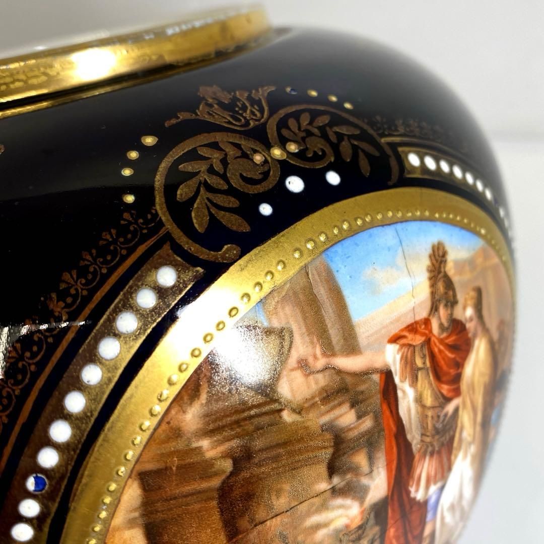 ロイヤルヴィエナ コバルト金彩手描人物フラワーベース