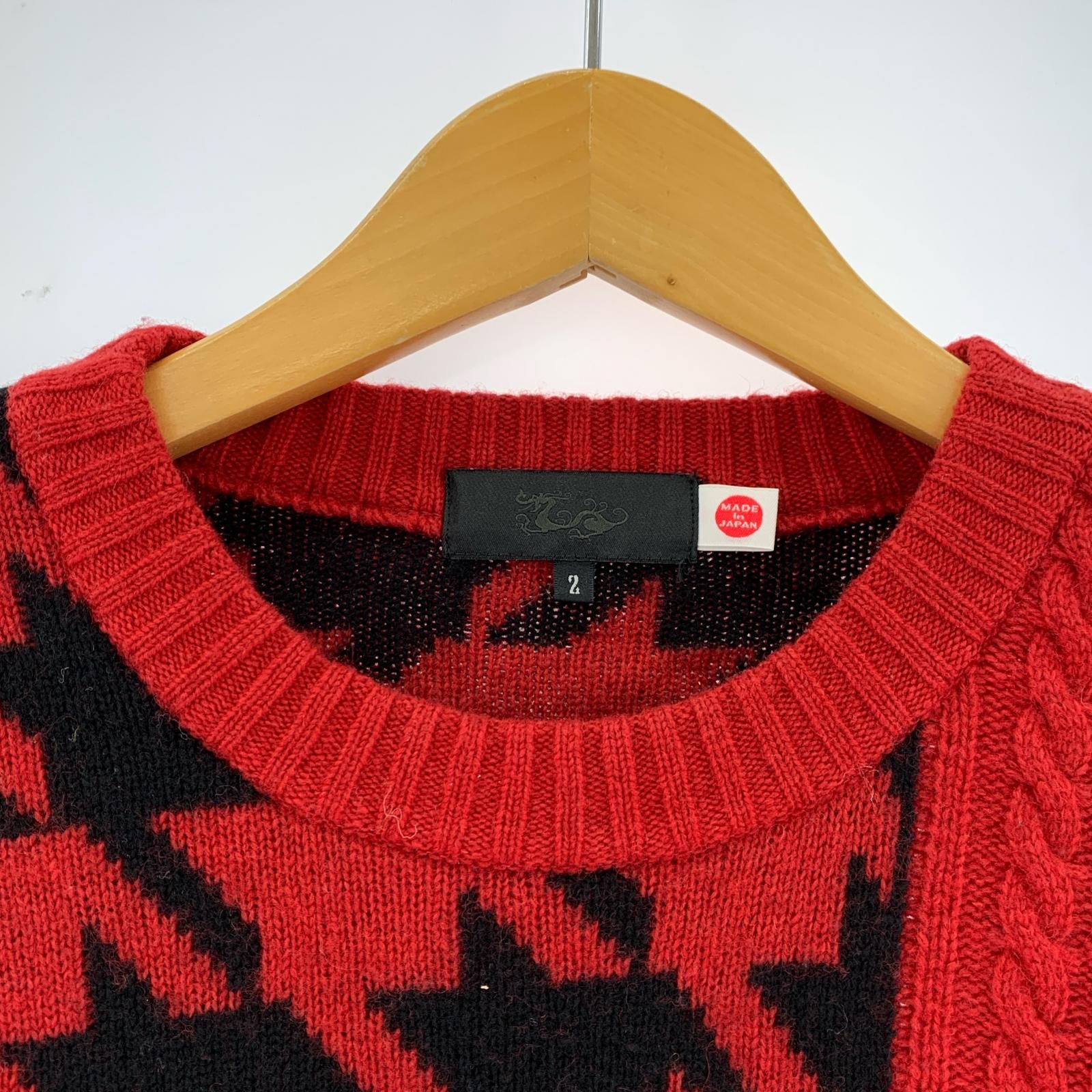 DANCE WITH DRAGON ダンスウィズドラゴン 千鳥柄 ケーブル切替 クルー