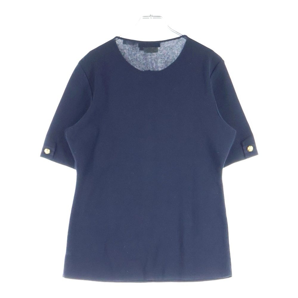 FERRAGAMO フェラガモ ゴールドボタン クルーネック ハーフスリーブ 五分袖 コットンニット ポロシャツ ネイビー