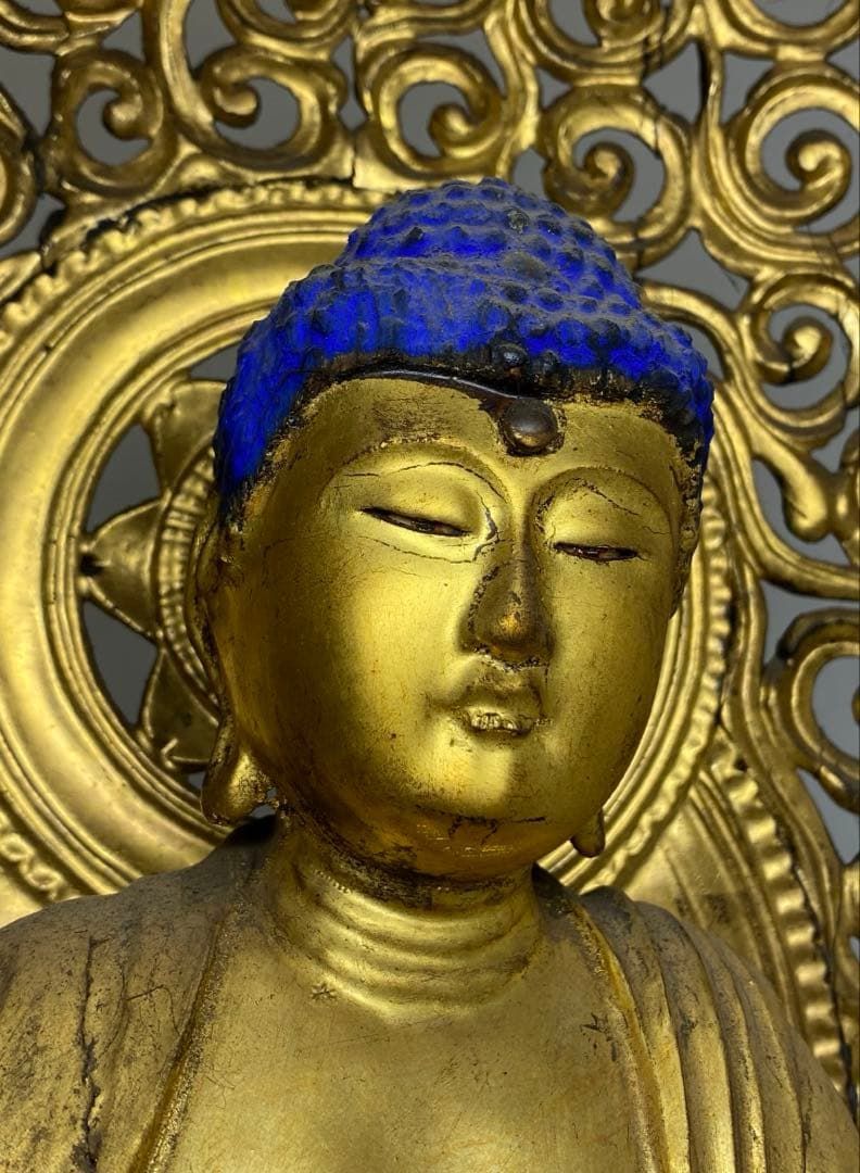 江戸初期 木彫砡眼阿弥陀仏 高さ約40㎝ 東Y7-0123 2Fトニコ