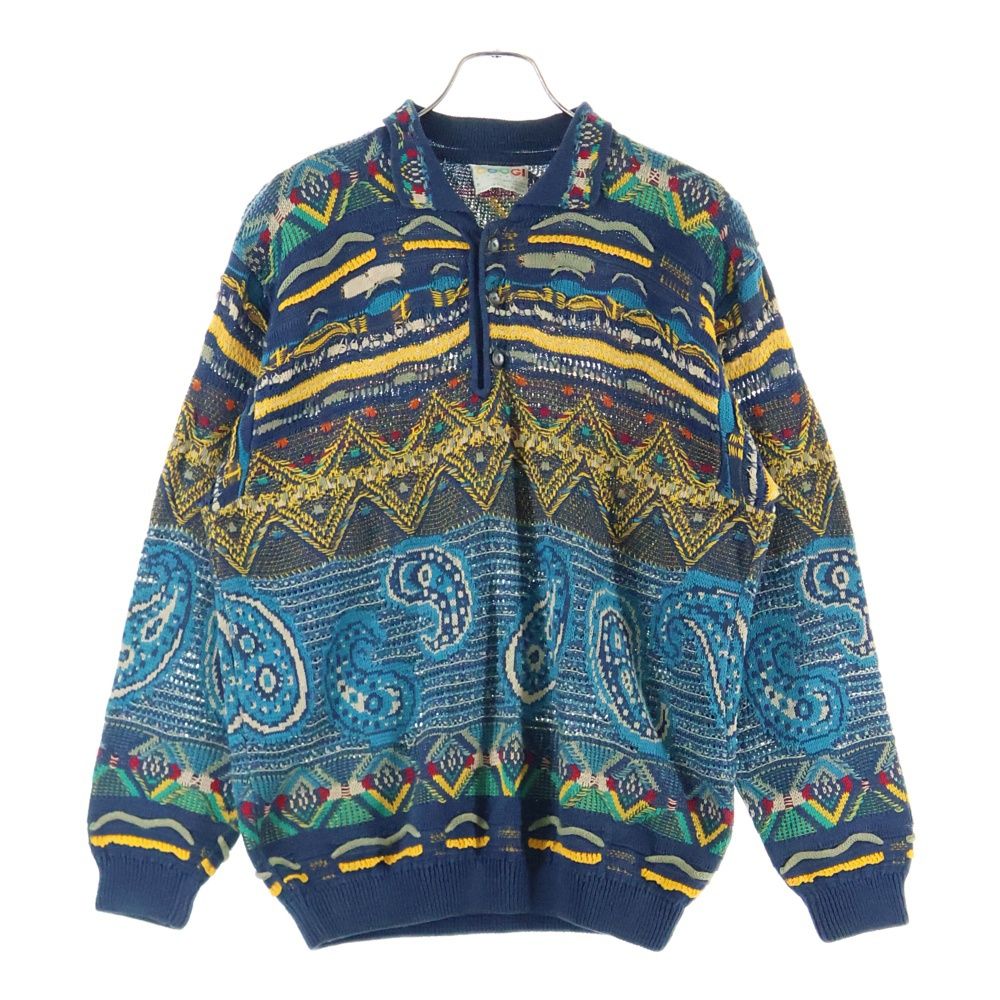 COOGI クージー 総柄 ロングスリーブ ニットポロシャツ マルチ