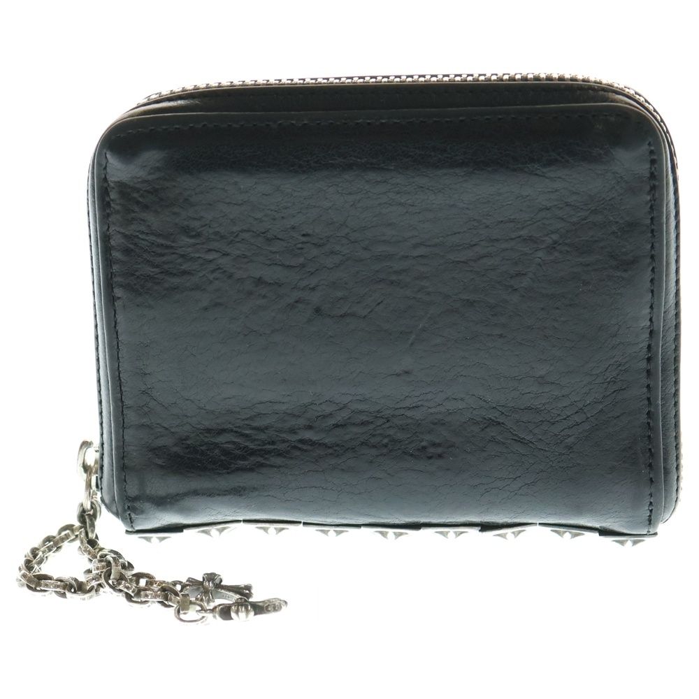 CHROME HEARTS クロムハーツ 3 SIDE ZIP 3サイドジップ サイドピラミッドスタッズレザーウォレット財布 ブラック|シルバー