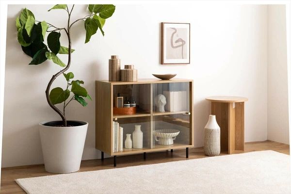 幅80cm ガラス引き戸 キャビネット 見せる収納 棚 リビング ラック チェスト おしゃれ