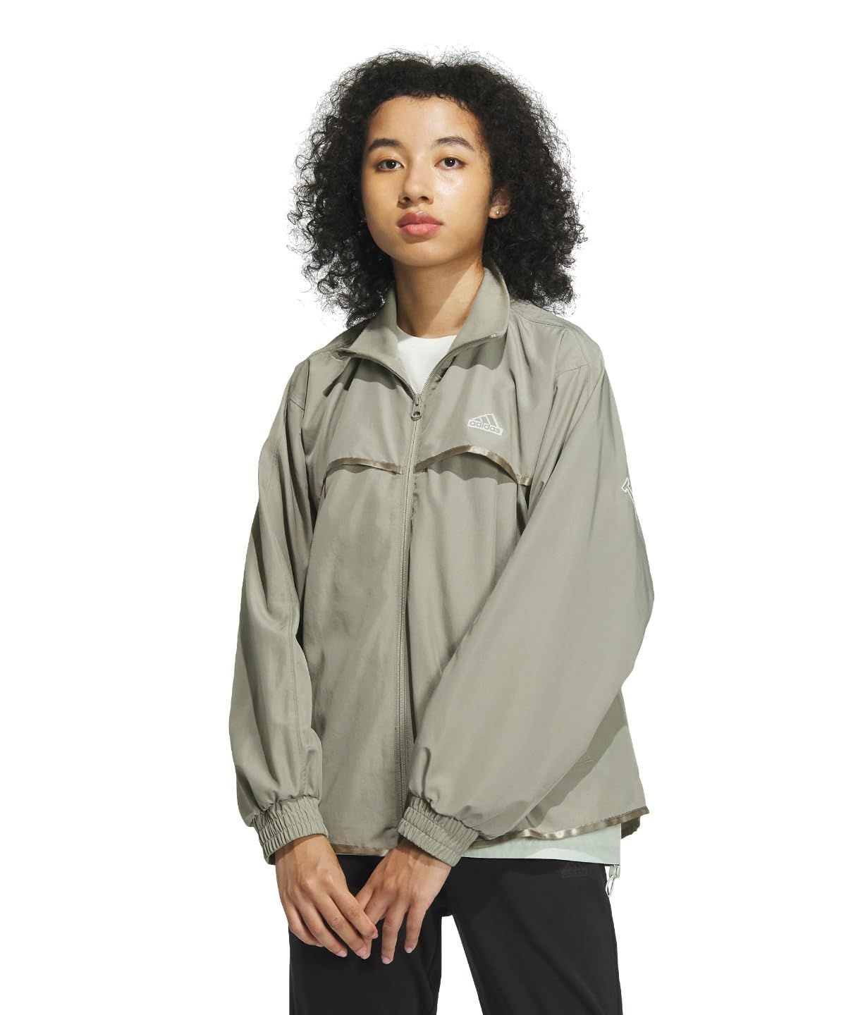 アディダス ジャージトップ ワーディング ルーズフィット ウーブンジャケット JSY16 レディース シルバーペブル IM8733 L シルバーペブル IM8733 L