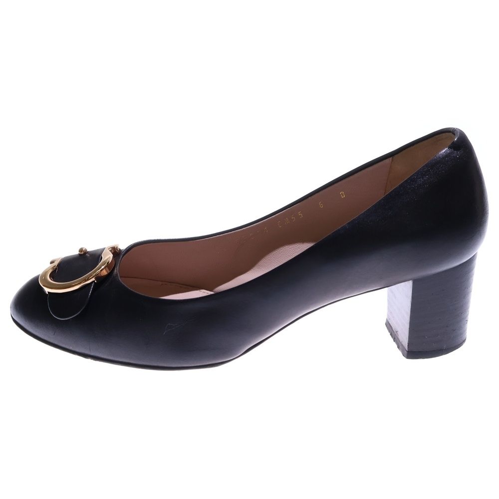 FERRAGAMO フェラガモ ガンチーニ バックル ベルトデザイン ヒール パンプス シューズ ゴールド金具 ブラック レディース