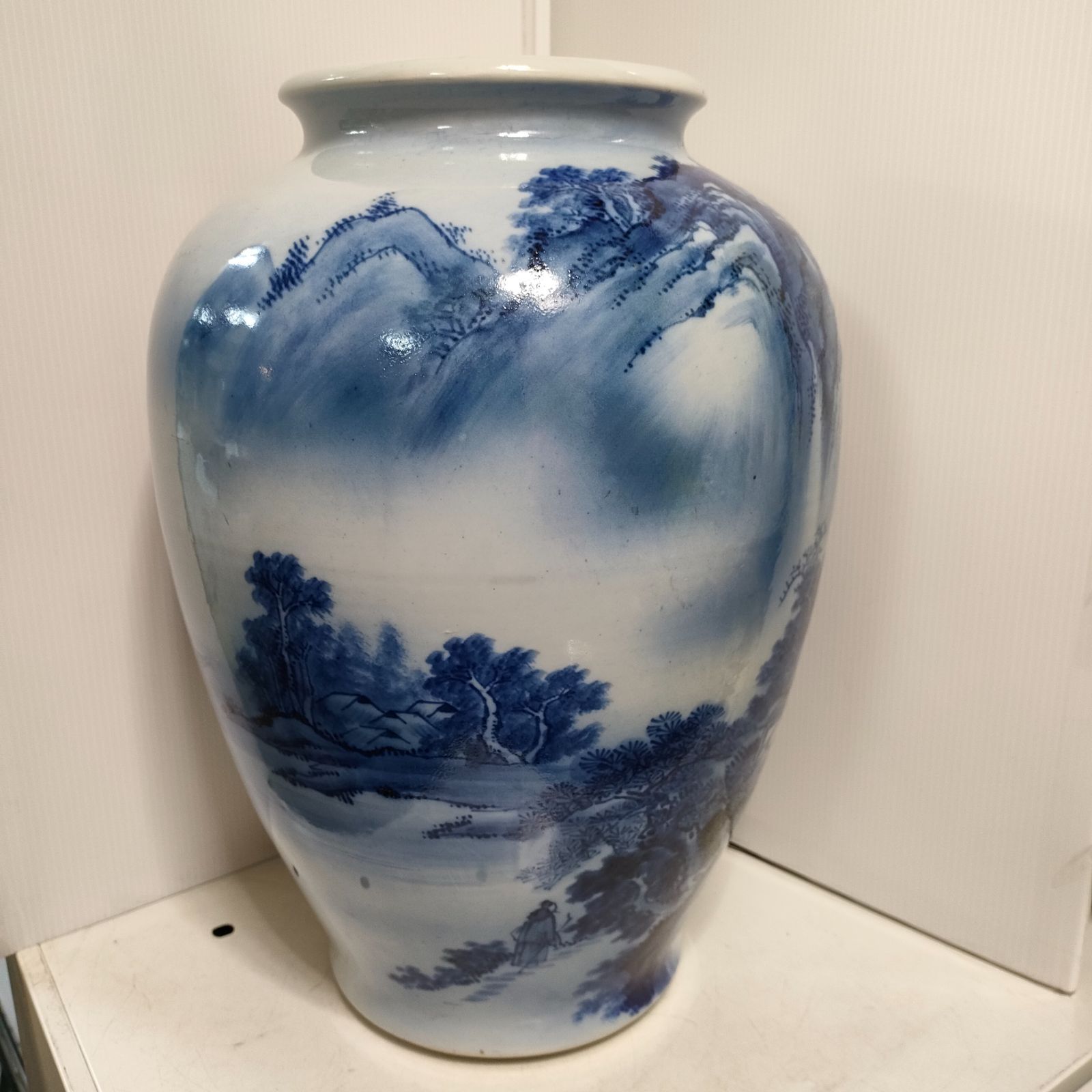 有田焼 山徳窯 染付 細密絵 大花瓶 壷 大壺 花入 花瓶