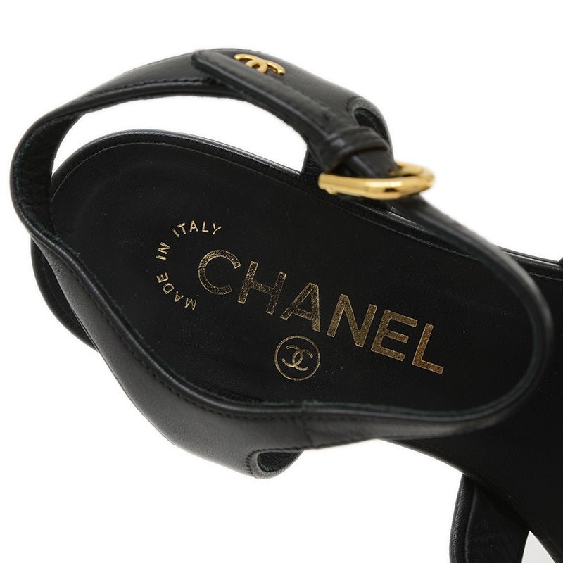 シャネル サンダル レザー ブラック ゴールド金具 レディース 37. サンダル サンダル ミュール