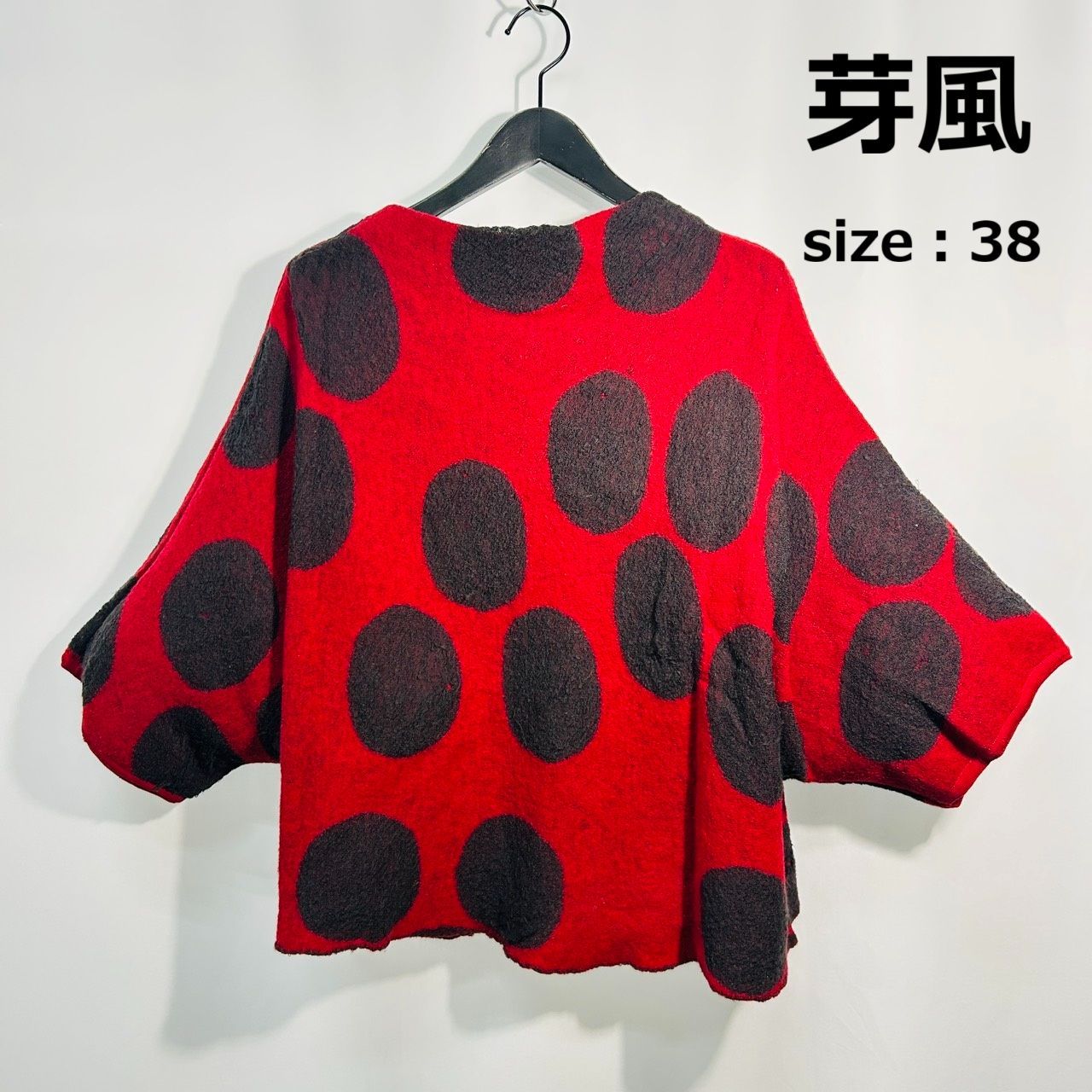 芽風 38 レッド系 ニット セーター プルオーバートップス ドット柄 個性派 レディース 日本製 生地ウール センソユニコ マツオ めふう