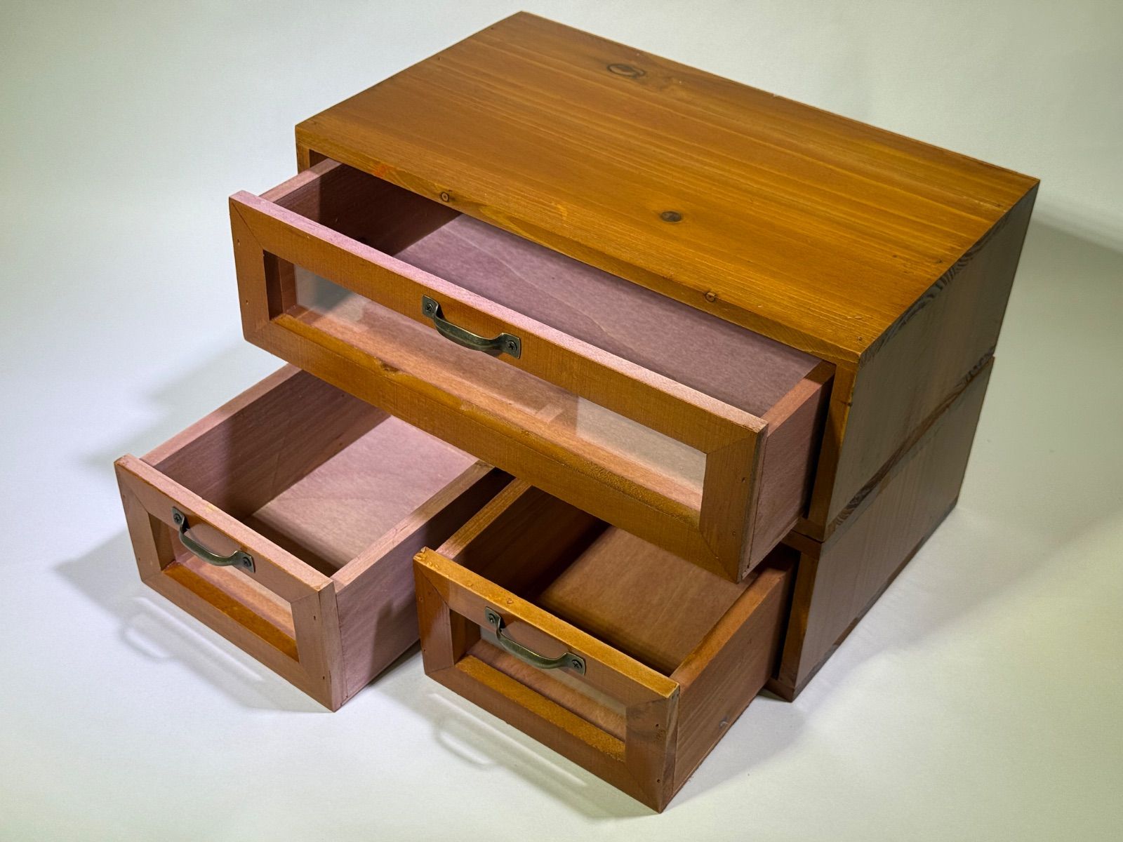 【9月まで出品】アンティーク木製引き出し付き収納ボックス 訳あり】アンティーク風 木製 引き出し収納ボックス 2個1セットsd