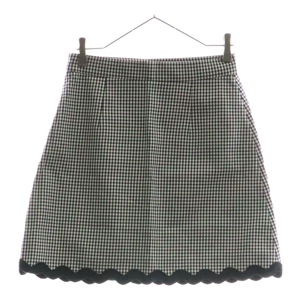 miumiu ミュウミュウ 19AW ギンガムチェック総柄 裾ウェーブデザイン ミニスカート ブラック ホワイト レディース MG1301