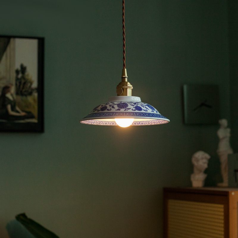 風雅なる藍彩 らんさい 景徳鎮青花の吊り灯 │ 陶器ペンダントライト 陶器照明 セラミックランプ セラミックシェード 景徳鎮
