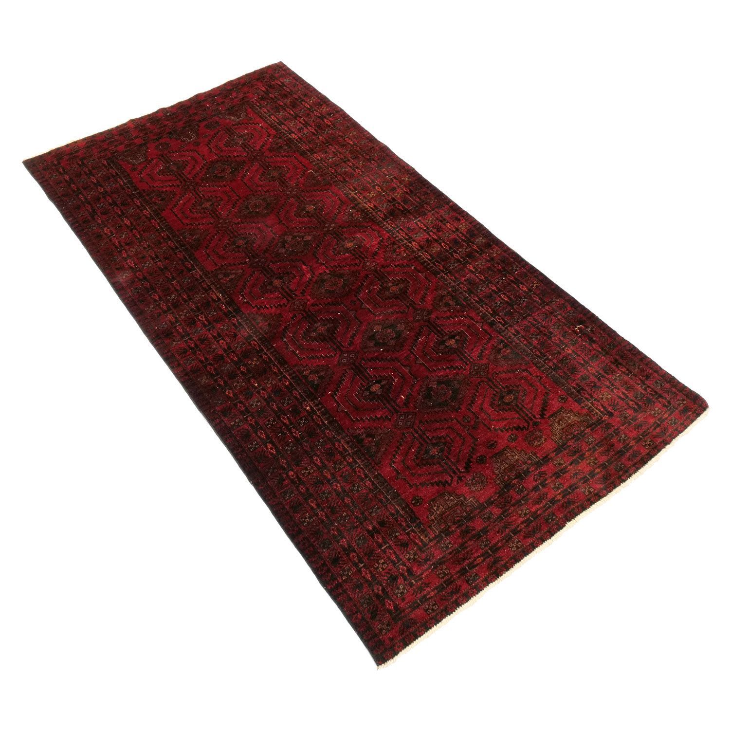 バルーチ 1950年代 1750×950mm セミアンティーク ダイヤモンドモチーフ ウール 手織り アンティークペルシャ絨毯 ヴィンテージラグ専門店 carpet