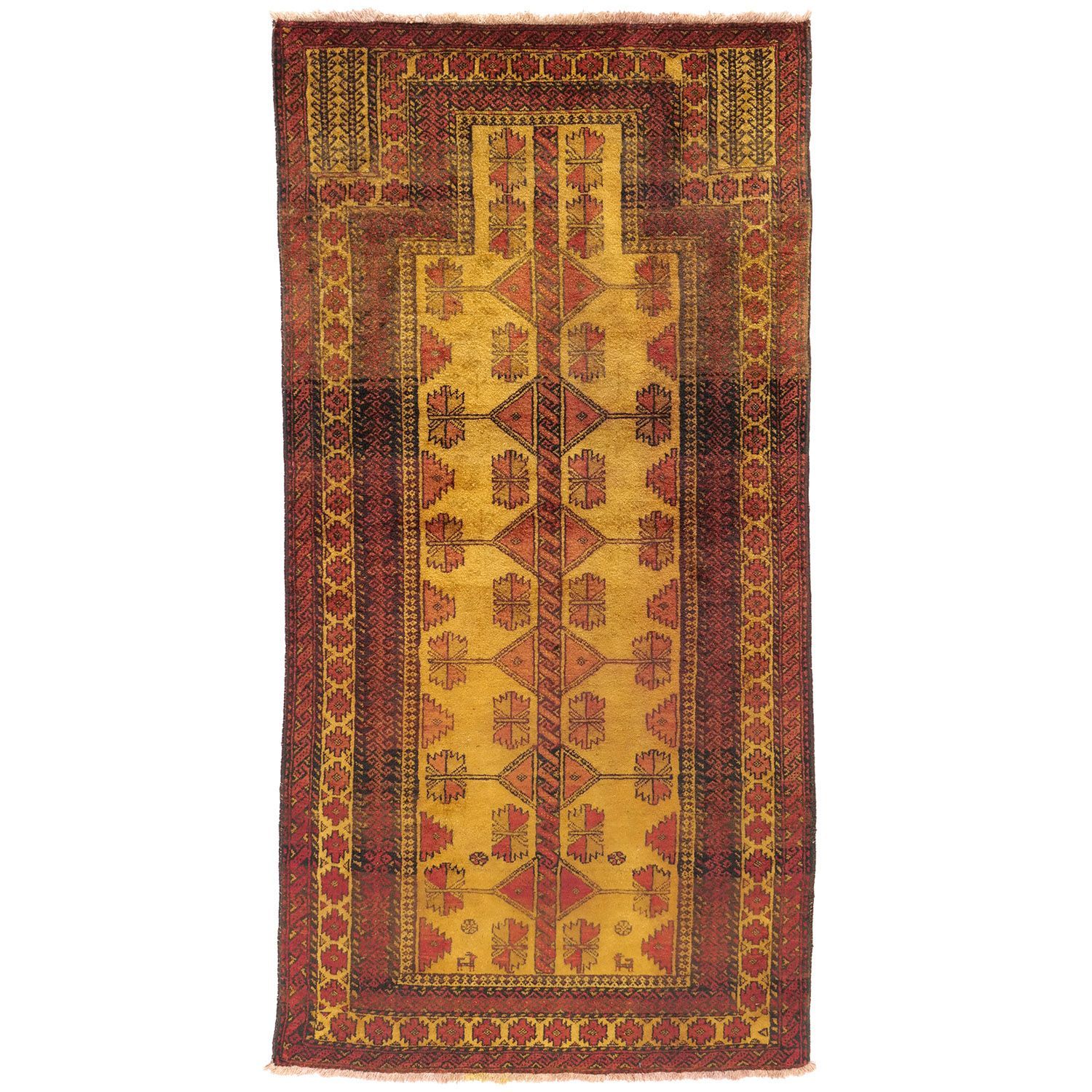 ファリマン 1970年代 1780×900mm セミアンティーク ミフラーブ 生命の樹 ウール 手織り 一点物 アンティークペルシャ絨毯 ヴィンテージラグ専門店 carpet 送料無料