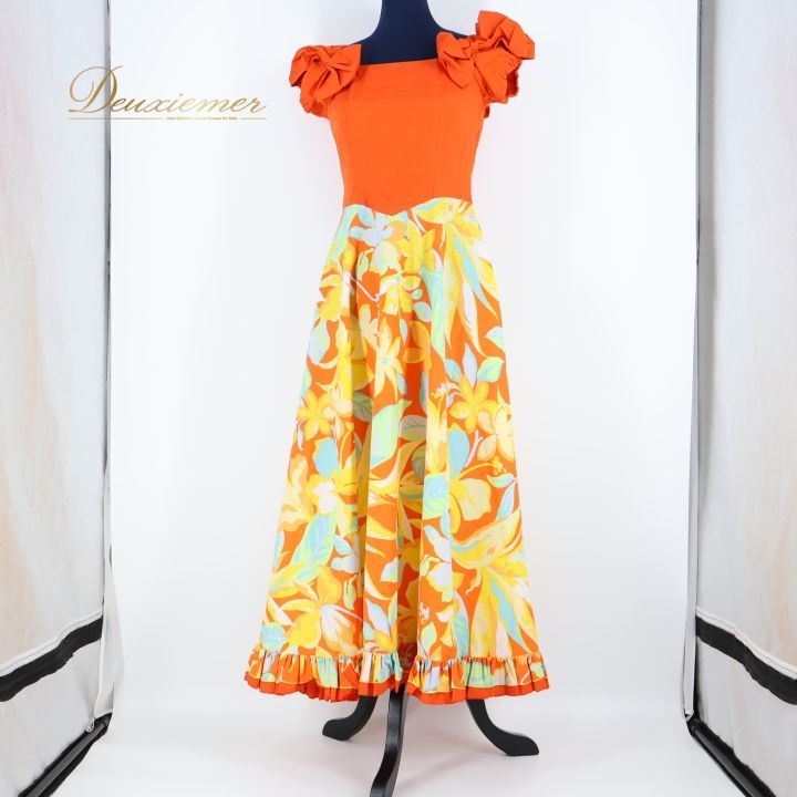 フラダンス 衣装 ワンピース ドレス オレンジ系 アロハ フラ ダンス 花柄 カラフル 華やか ハワイアン アロハ ALOHA STANDARDS かわいい 鮮やか ハワイアンプリント イエロー系 ブルー系 グリーン系 LLC-HASEGAWATOSO_COM
