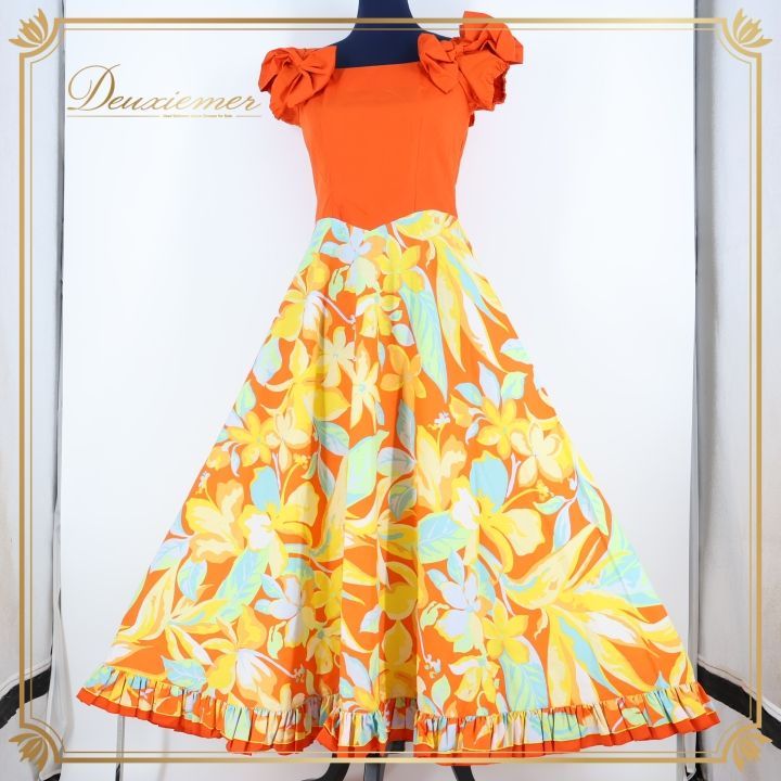 フラダンス 衣装 ワンピース ドレス オレンジ系 アロハスタンダード フラ ダンス 花柄 カラフル 華やか ハワイアン アロハ ALOHA STANDARDS 日本製 かわいい 鮮やか ハワイアンプリント イエロー系 ブルー系 グリーン系