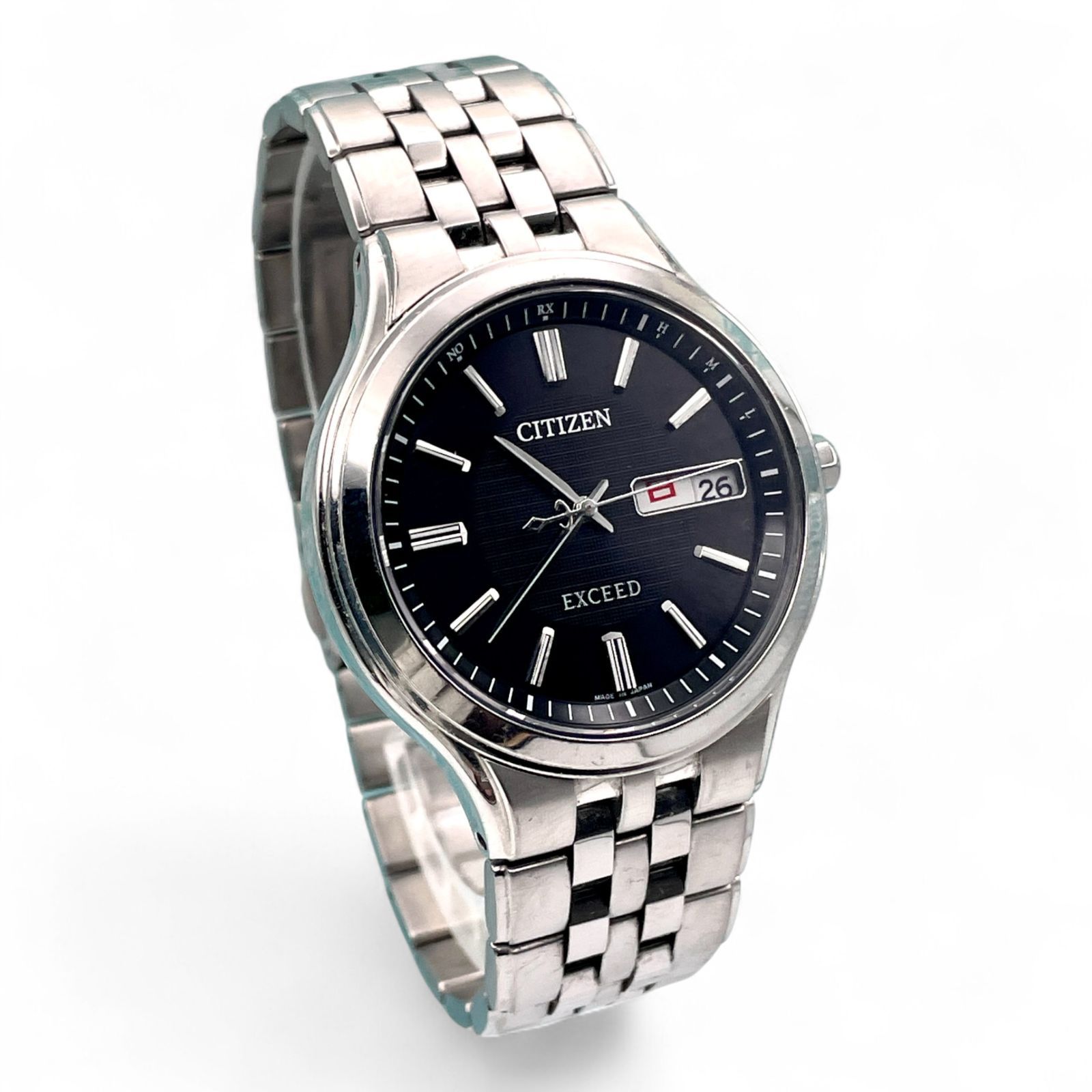 稼働 CITIZEN シチズン H100-T018661 EXCEED エクシード エコドライブ ソーラー電波時計 メンズ チタン製 デイト表示 5293-21-77