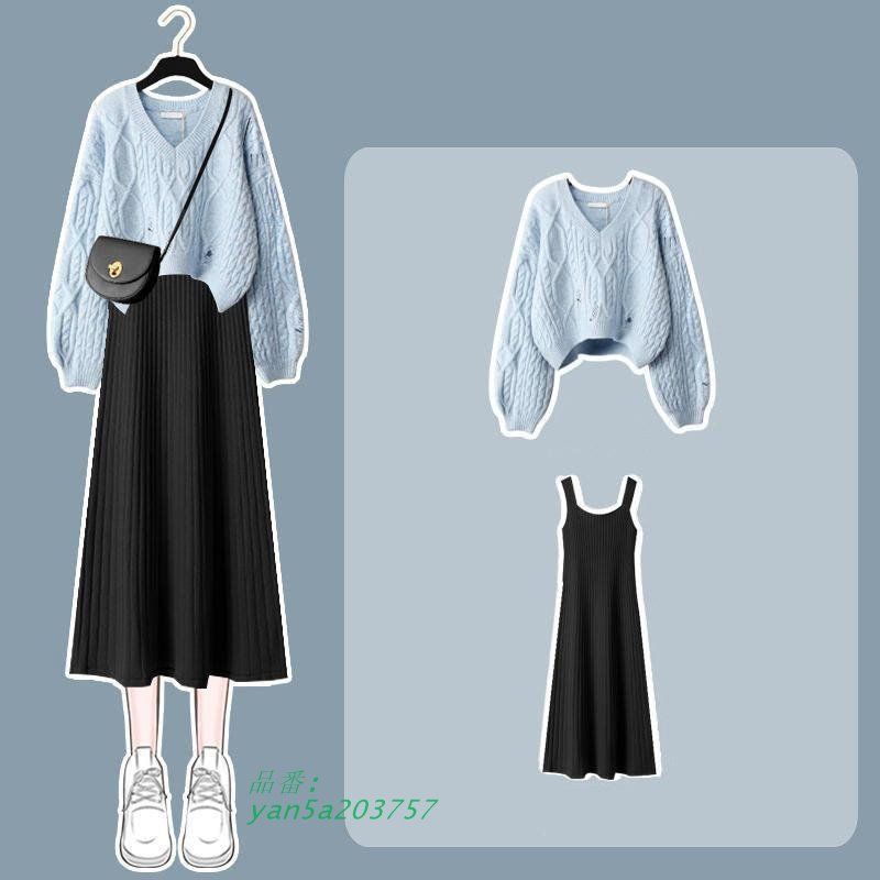 Vネック ロングワンピース