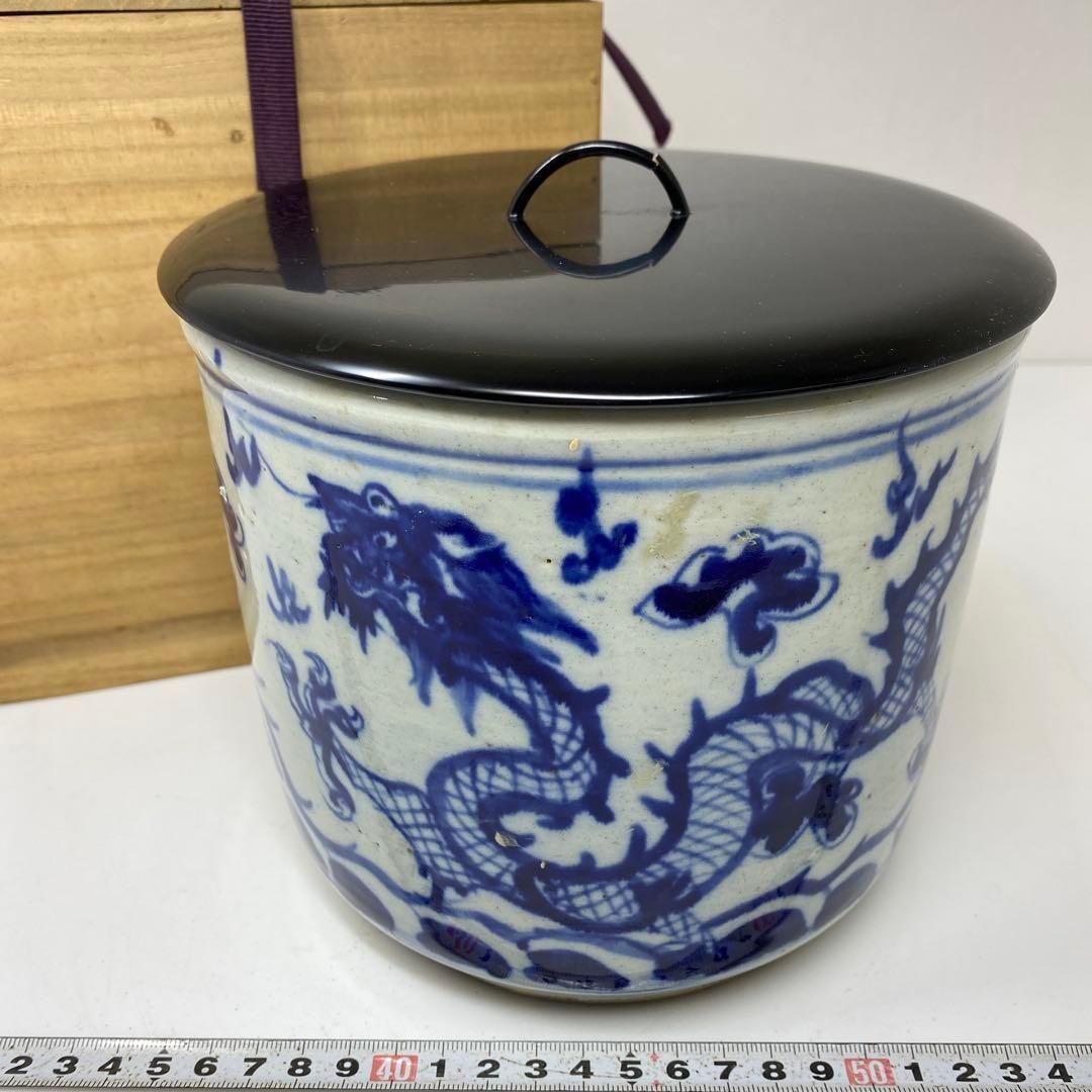 茶3 中国清時代 青花龍図水指 タカオ 直径17㎝ 東里7-0124