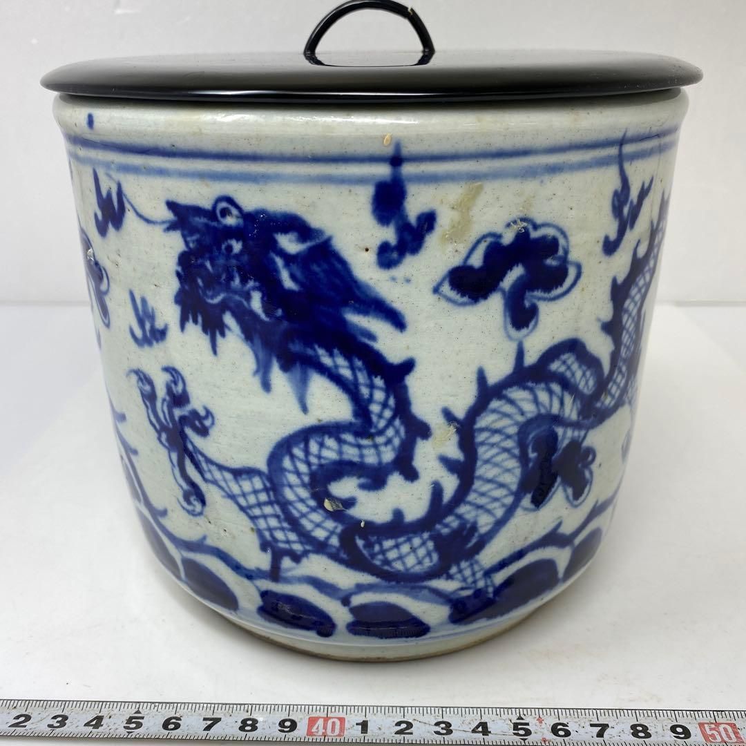 茶3 中国清時代 青花龍図水指 タカオ 直径17㎝ 東里7-0124