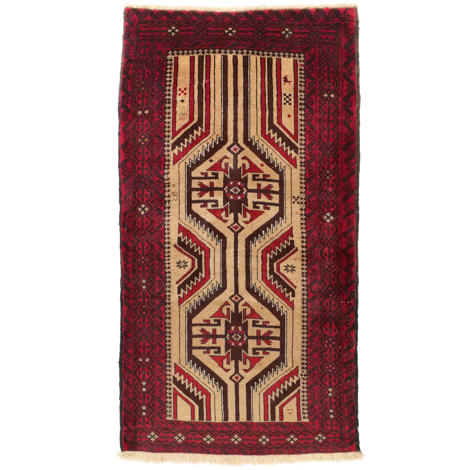 ガーエン 1970年代 1740×950mm セミアンティーク フックモチーフ ロゼットギュル ウール 手織り 一点物 アンティークペルシャ絨毯 ヴィンテージラグ専門店 carpet 送料無料