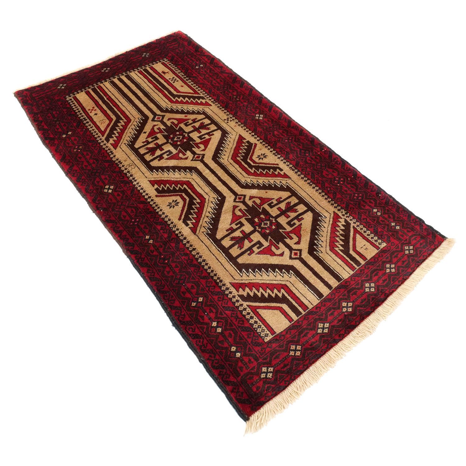 ガーエン 1970年代 1740×950mm セミアンティーク フックモチーフ ロゼットギュル ウール 手織り アンティークペルシャ絨毯 ヴィンテージラグ専門店 carpet