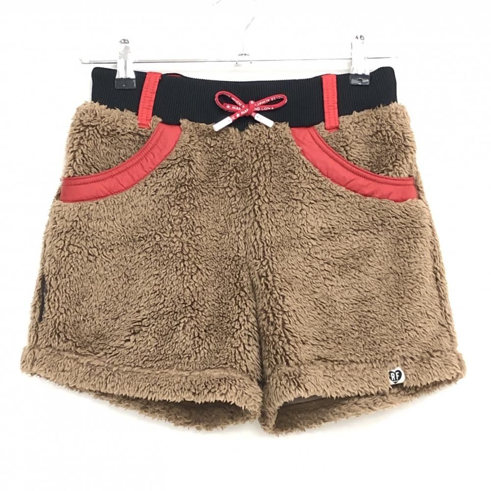 マークアンドロナ ボアショートパンツ ブラウン×レッド ウエストゴム 裏地 レディース 36 S ゴルフウェア MARK＆LONA