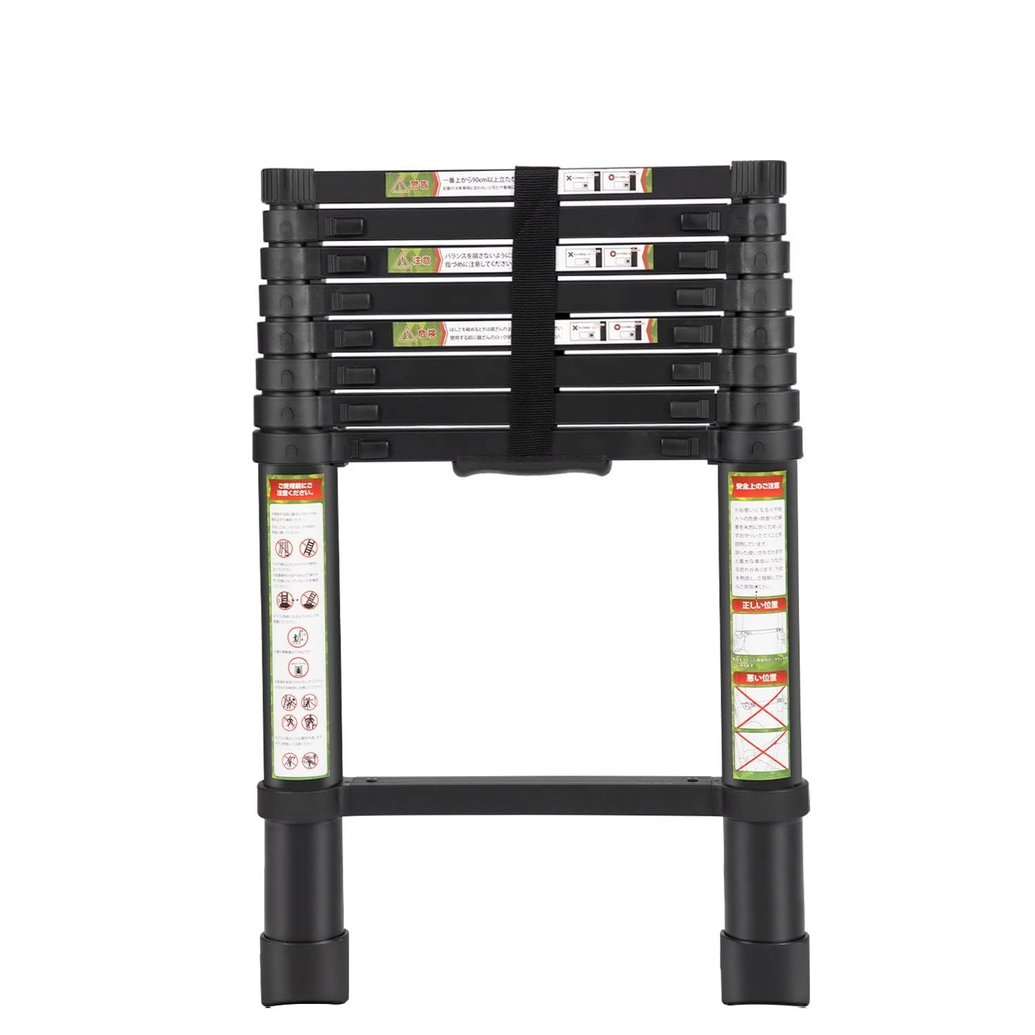 RIKADE 伸縮はしご 耐荷重150kg 軽量 持ち運びやすい 折り畳み 伸縮梯子 多機能アルミはしご 自動ロック スライド式 伸縮自在 梯子 室内室外両用 スライド式 ブラック 2.6m