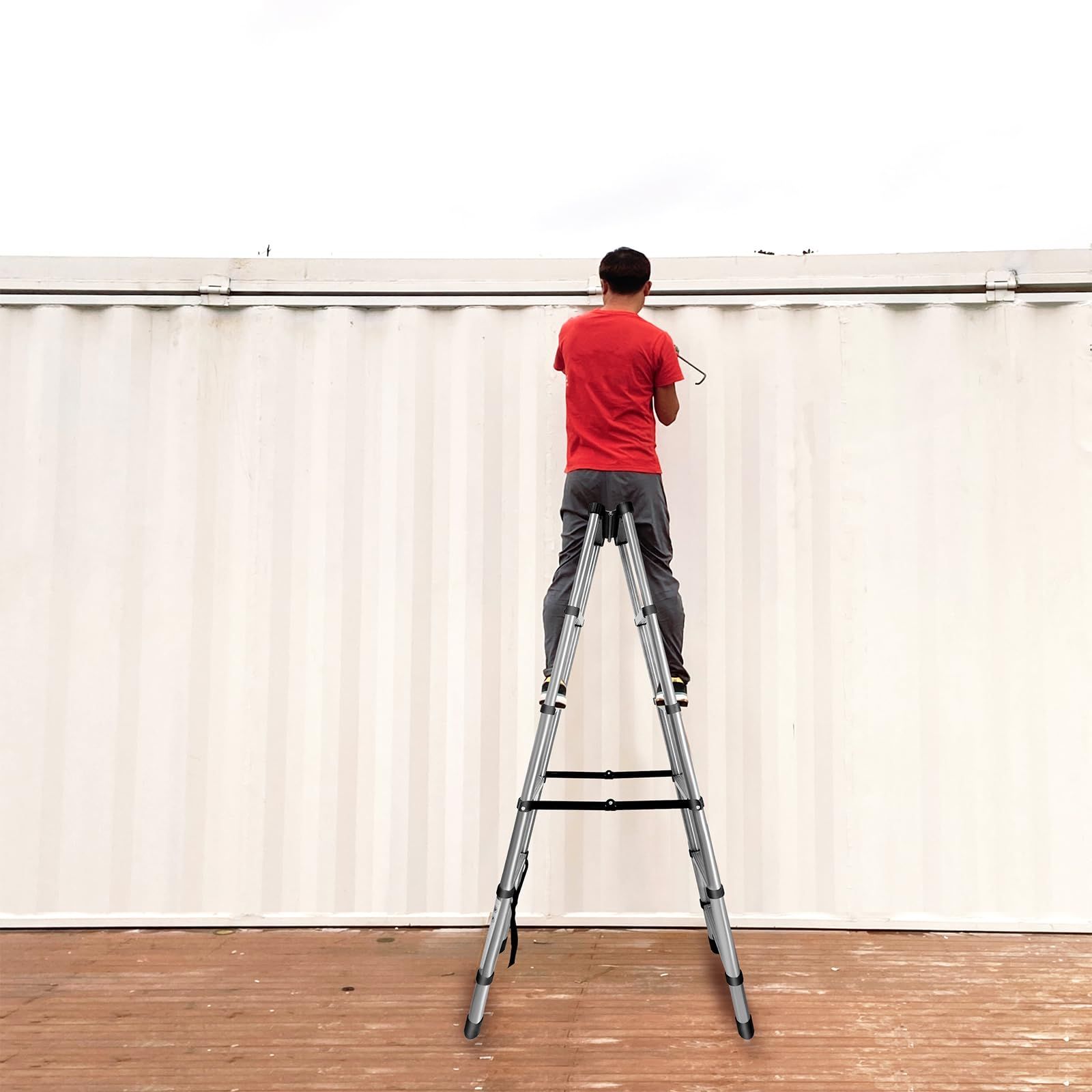 DayPlus 伸縮脚立 はしご 兼用脚立 5段 5段 踏み台 折りたたみ式梯子 コンパクト収納 ステンレス製はしご 持ち運び便利 室内屋外両用 大掃除工具 1.7m 1.7m