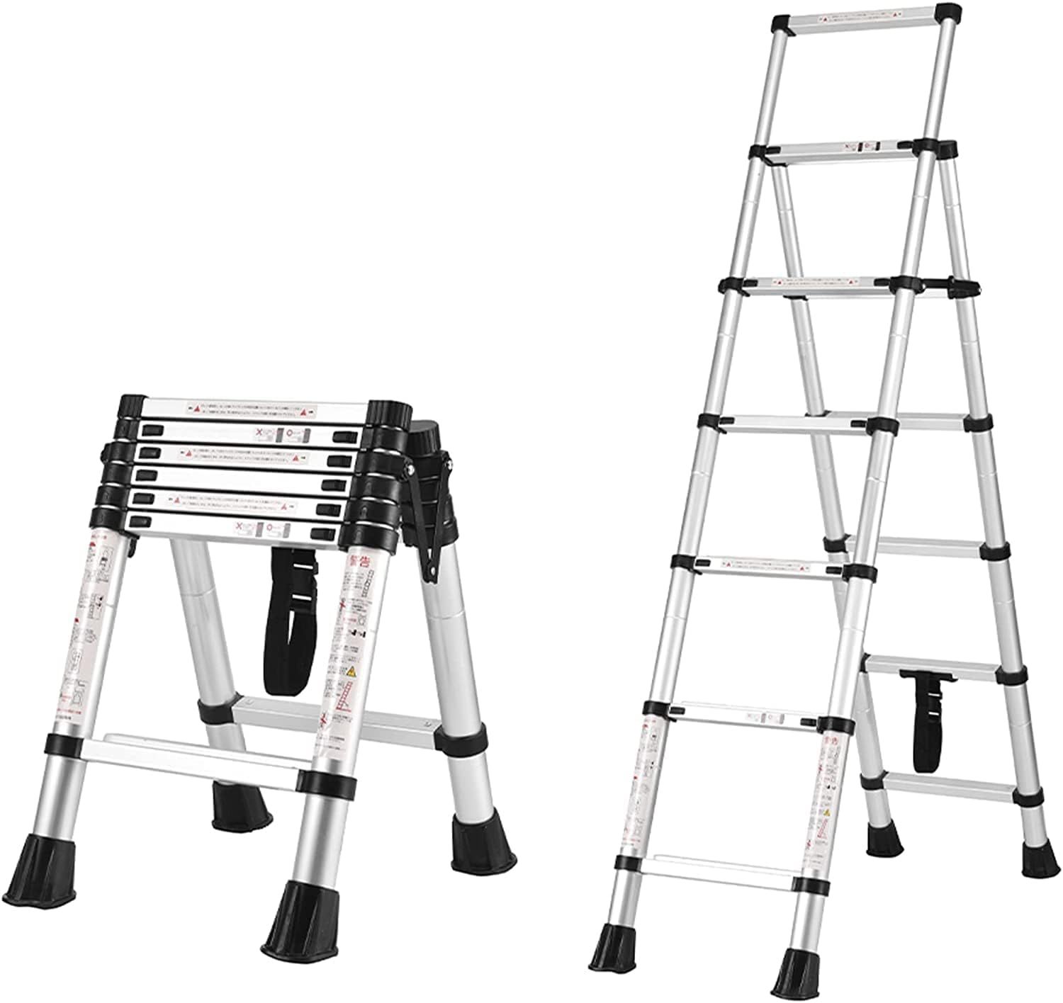 BOWEITI伸縮はしご 脚立 最長2.0m伸縮梯子安全ロック付き 耐荷重150kg 持ち運びやすい 折り畳み 伸縮アルミはしご 室内室外 屋根 倉庫 掃除 作業 1.7m 2.0m