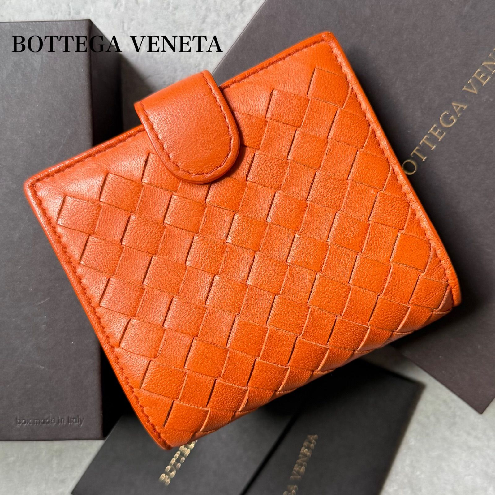 BOTTEGA VENETA ボッテガヴェネタ イントレチャート 二つ折り財布 コンパクトウォレット オレンジ ラムレザー メンズ レディース ユニセックス
