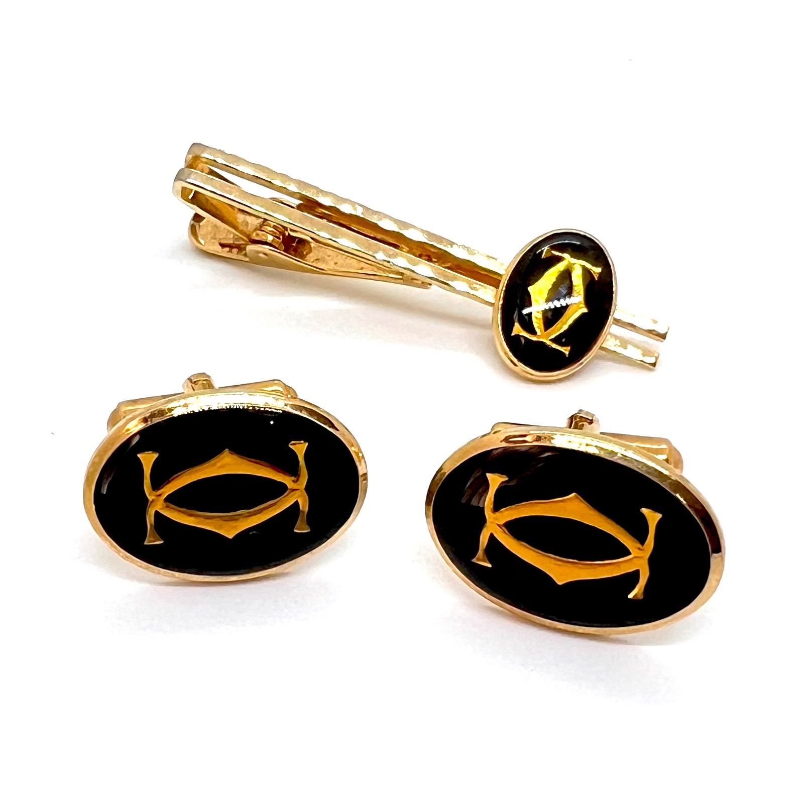 Cartier カルティエ カフス ネクタイピン セット 2C オーバル ゴールド ブラック メタル メンズ
