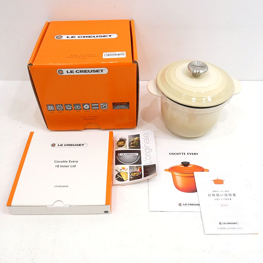 小牧店 箱開封 ♥ ル クルーゼ ココット エブリィ 18 デューン インナーリッドセット ホーロー鍋 I426-3621