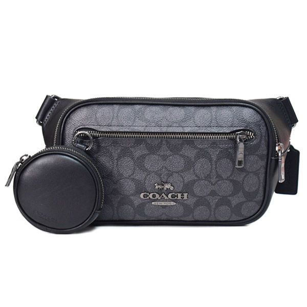 コーチ バッグ COACH コーティングキャンバス レザー シグネチャー エリアス コインケース付き ベルトバッグ 2way ワンショルダー バックパック ボディバッグ ウエストバッグ チャコール×ブラック CZ400