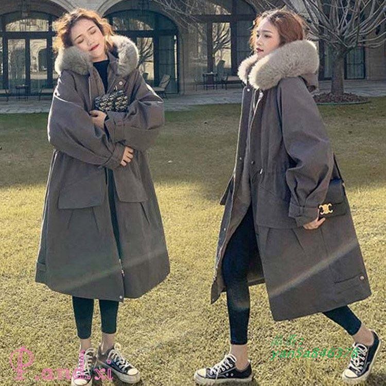 モッズコート 中綿ダウンコート レディース キルティングコート ロング丈バーカージャケット 秋冬 カジュアル エコファーフード連れコートオシャレ 暖かい yan5a846378