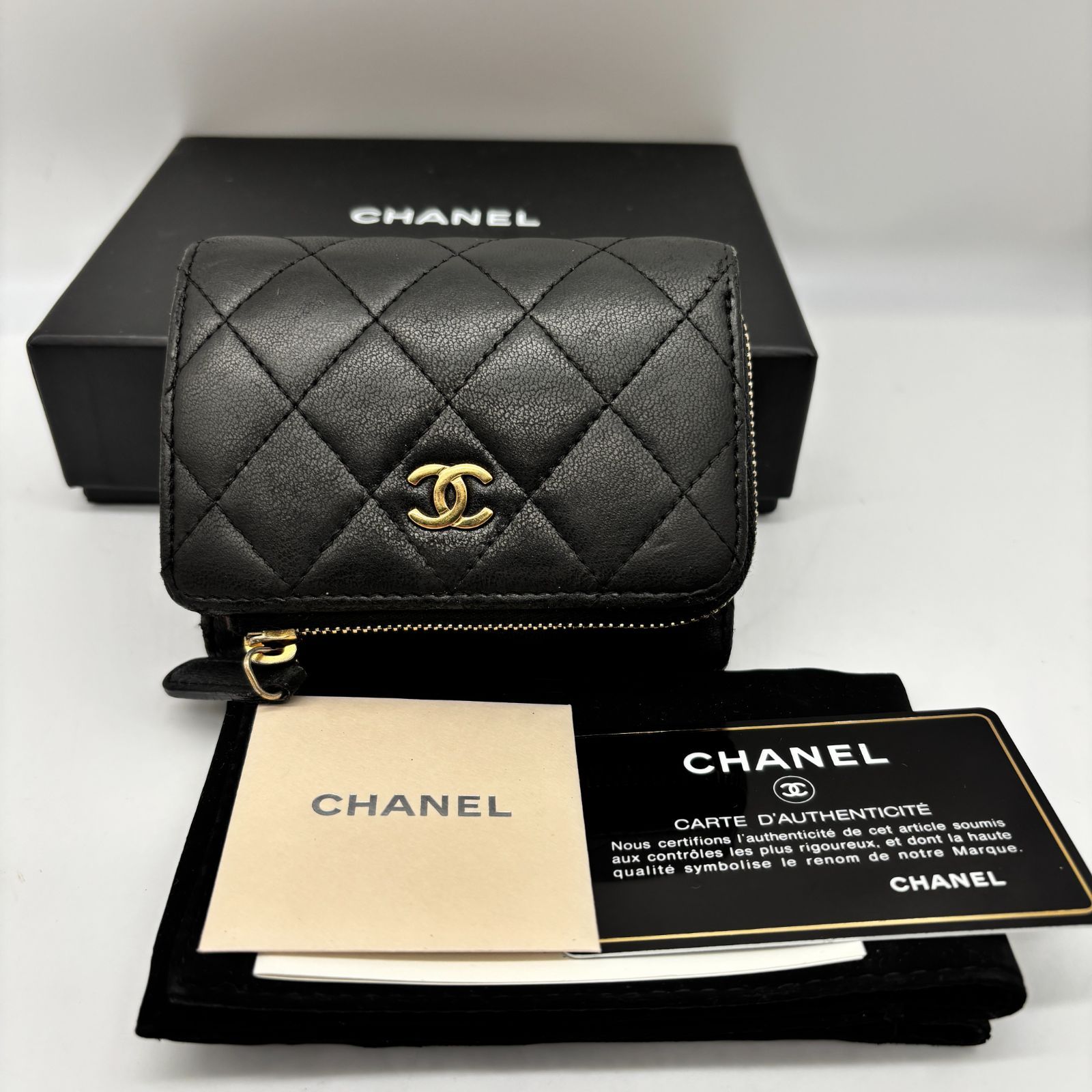 CHANEL マトラッセ 三つ折財布 ラムスキン マトラッセ ラムスキン 三 