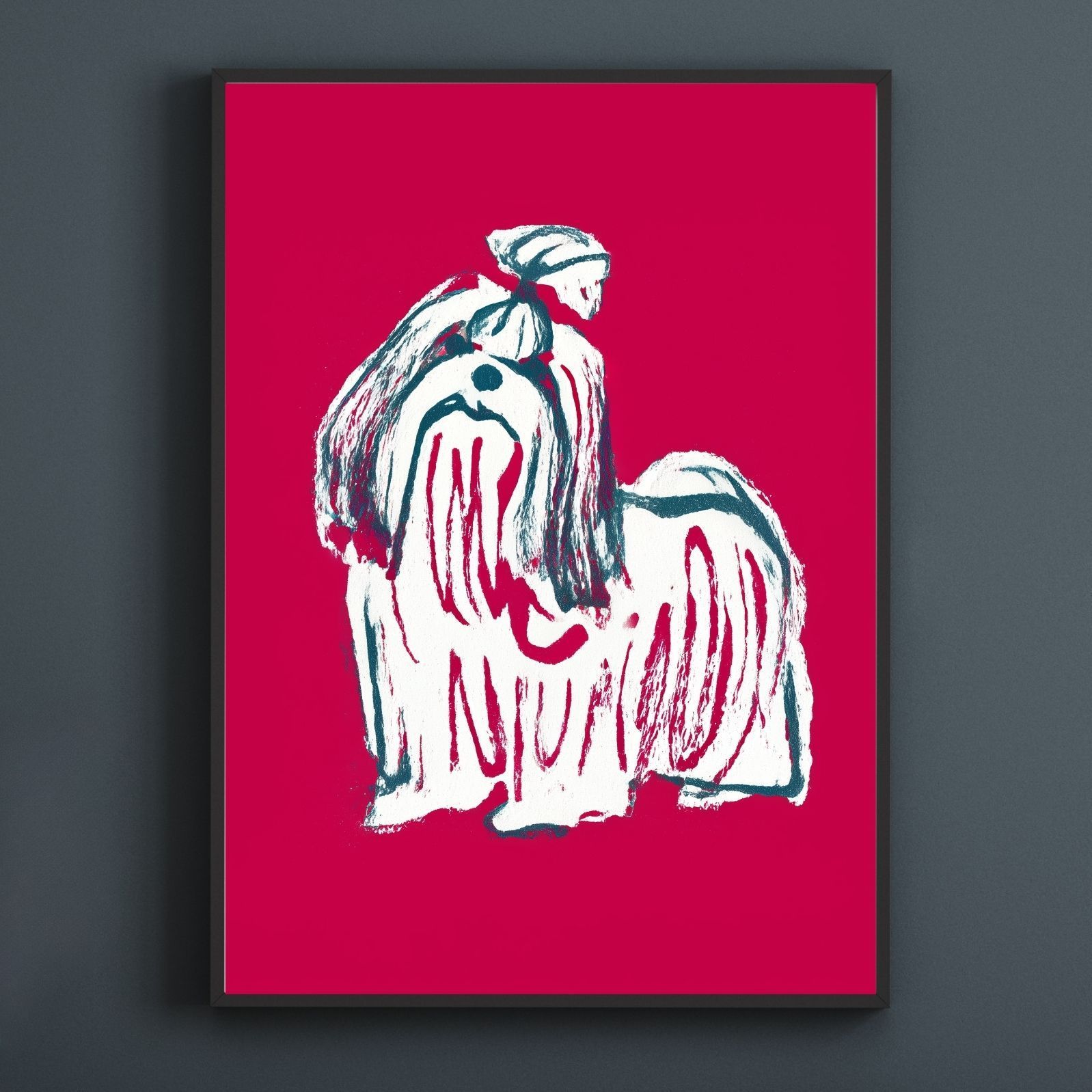 名入れOK Red Line - シーズー犬 No.1 アートポスター ペットロス 北欧モダン ミニマルインテリア カフェスタイル