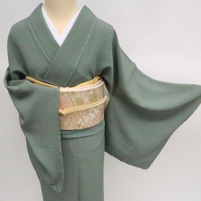 ✾まめ藤✾m2179* 正絹 縫い一つ紋 作家物落款 トール ワイドサイズ 皇太后陛下献上品 紫陽花ちりめん 手縫い仕立て 色無地