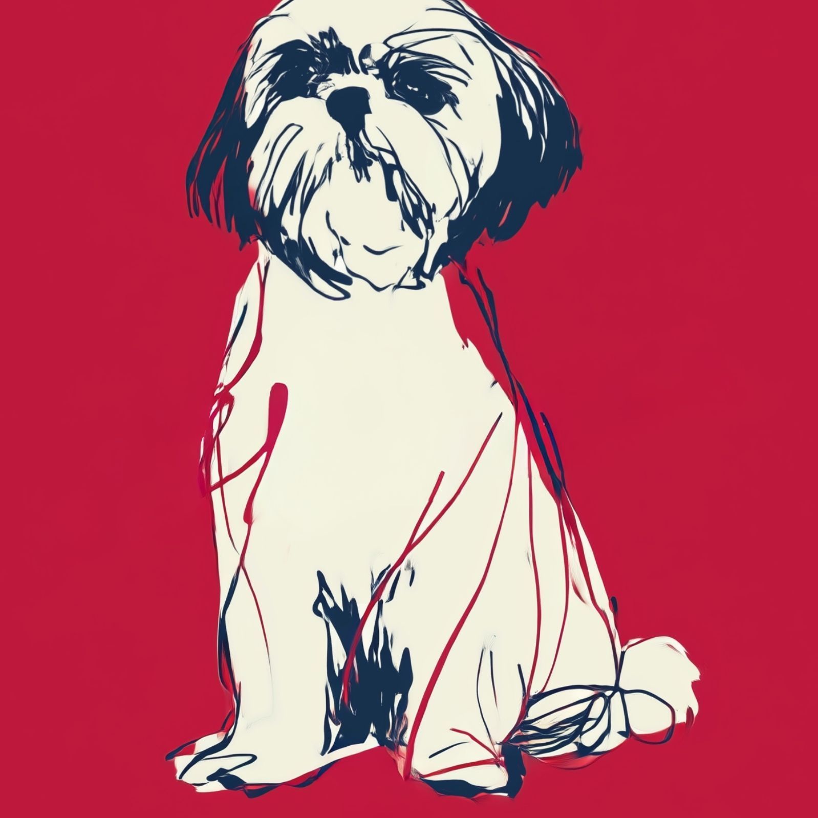 名入れOK Red Line - シーズー犬 No.2 アートポスター ペットロス 北欧モダン ミニマルインテリア カフェスタイル