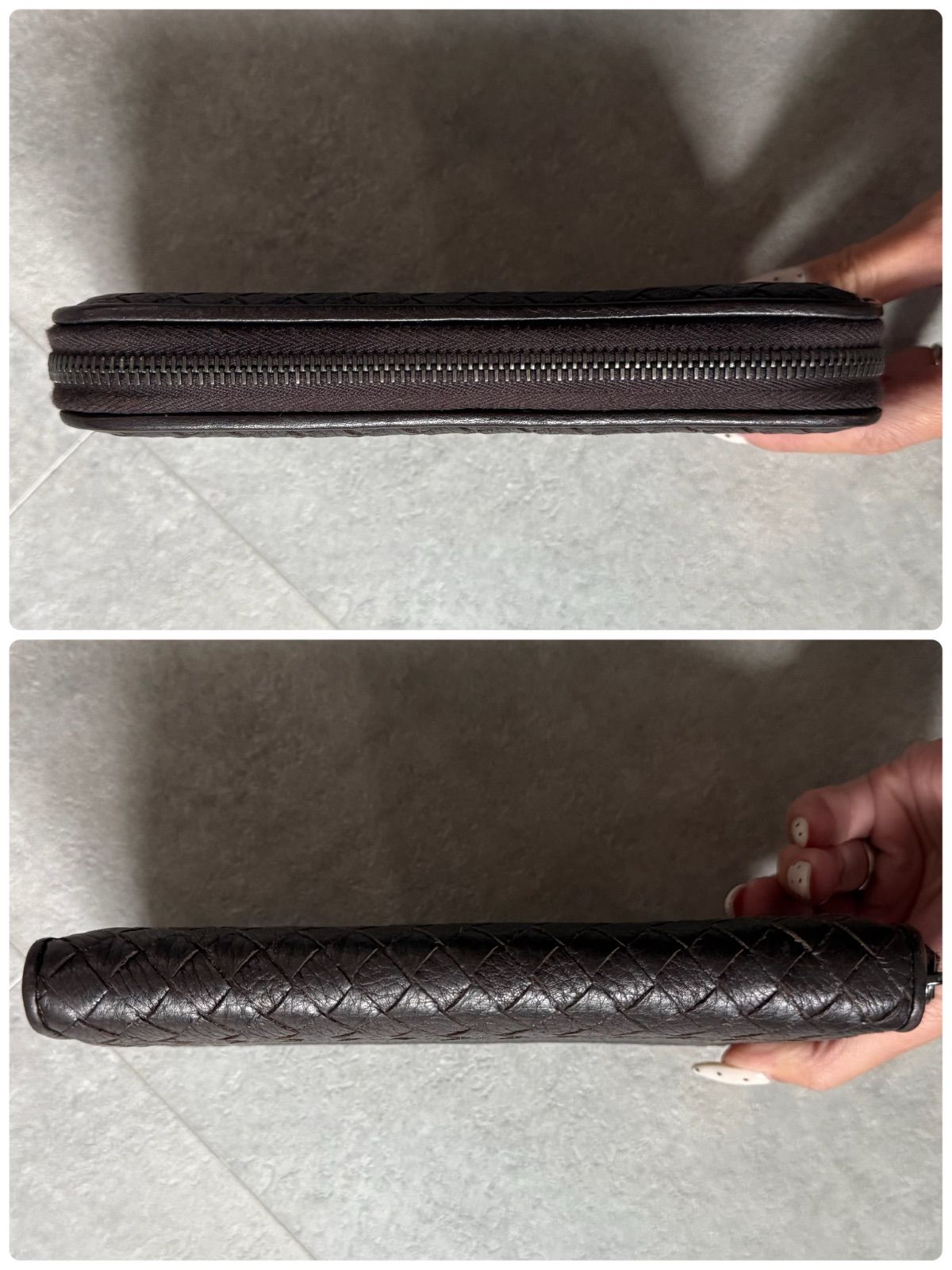 【極美品】ボッテガ　イントレチャート　ラウンドファスナー　ダークブラウン　長財布 美品 BOTTEGA VENETA ボッテガヴェネタ イントレチャート ラウンド