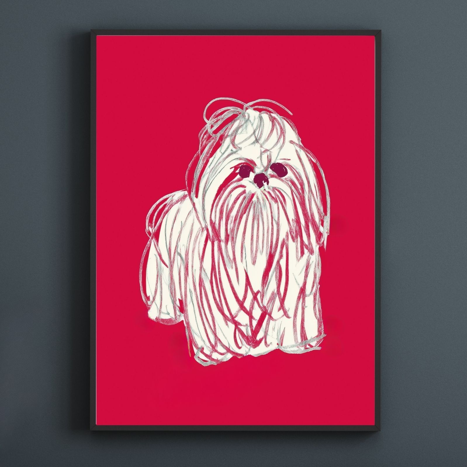 名入れOK Red Line - シーズー犬 No.3 アートポスター ペットロス 北欧モダン ミニマルインテリア カフェスタイル