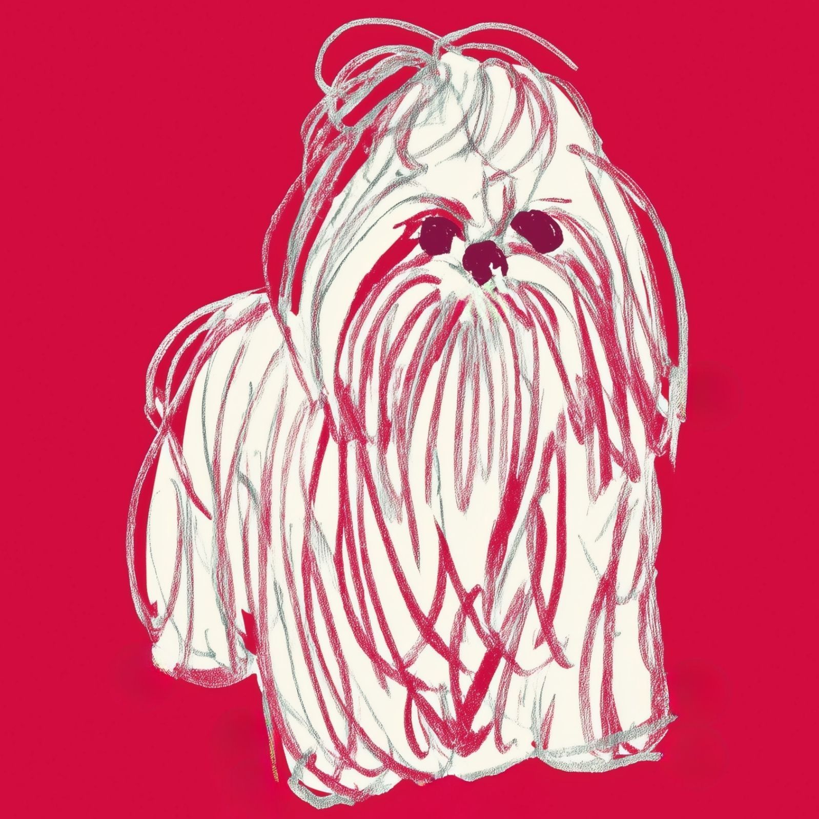 名入れOK Red Line - シーズー犬 No.3 アートポスター ペットロス 北欧モダン ミニマルインテリア カフェスタイル