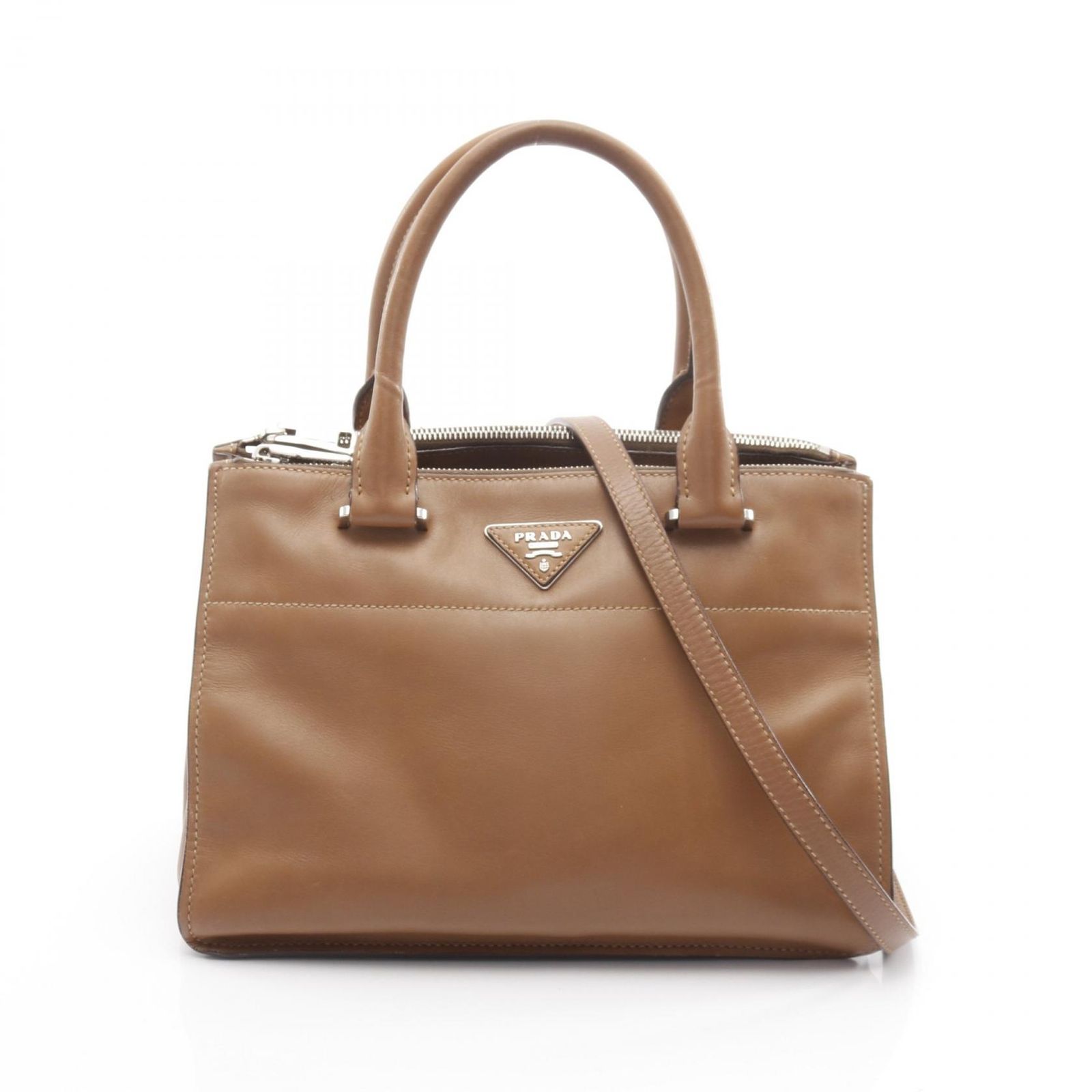 プラダ PRADA ハンドバッグ ブラウン レザー トライアングルロゴ 2wayトートバッグ レディース Used B