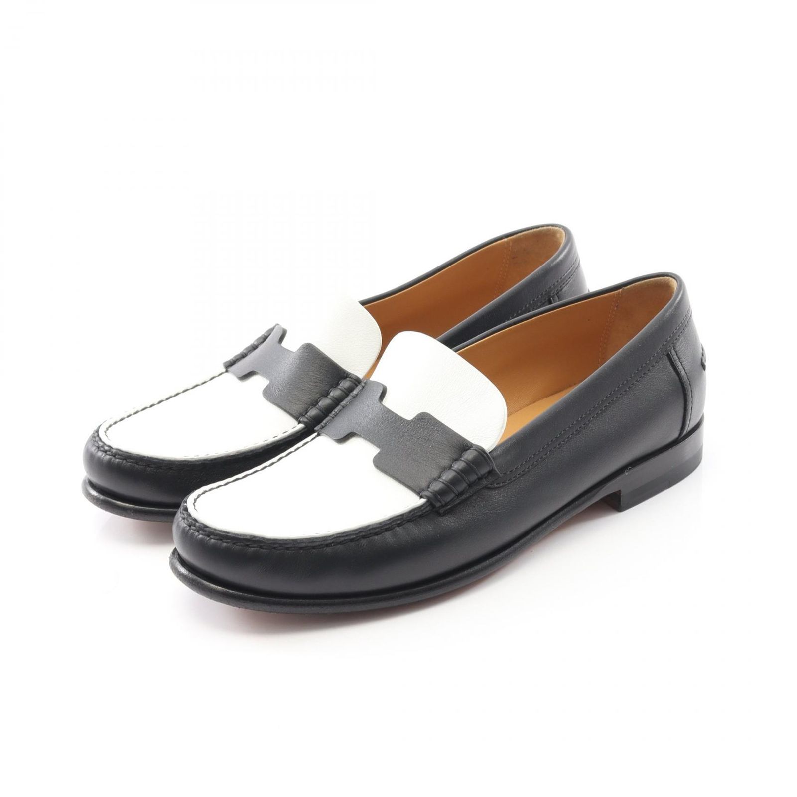 エルメス HERMES ローファー ケネディ H231171Z04350 ブラック|ホワイト レザー ケネディローファー レディース Used A