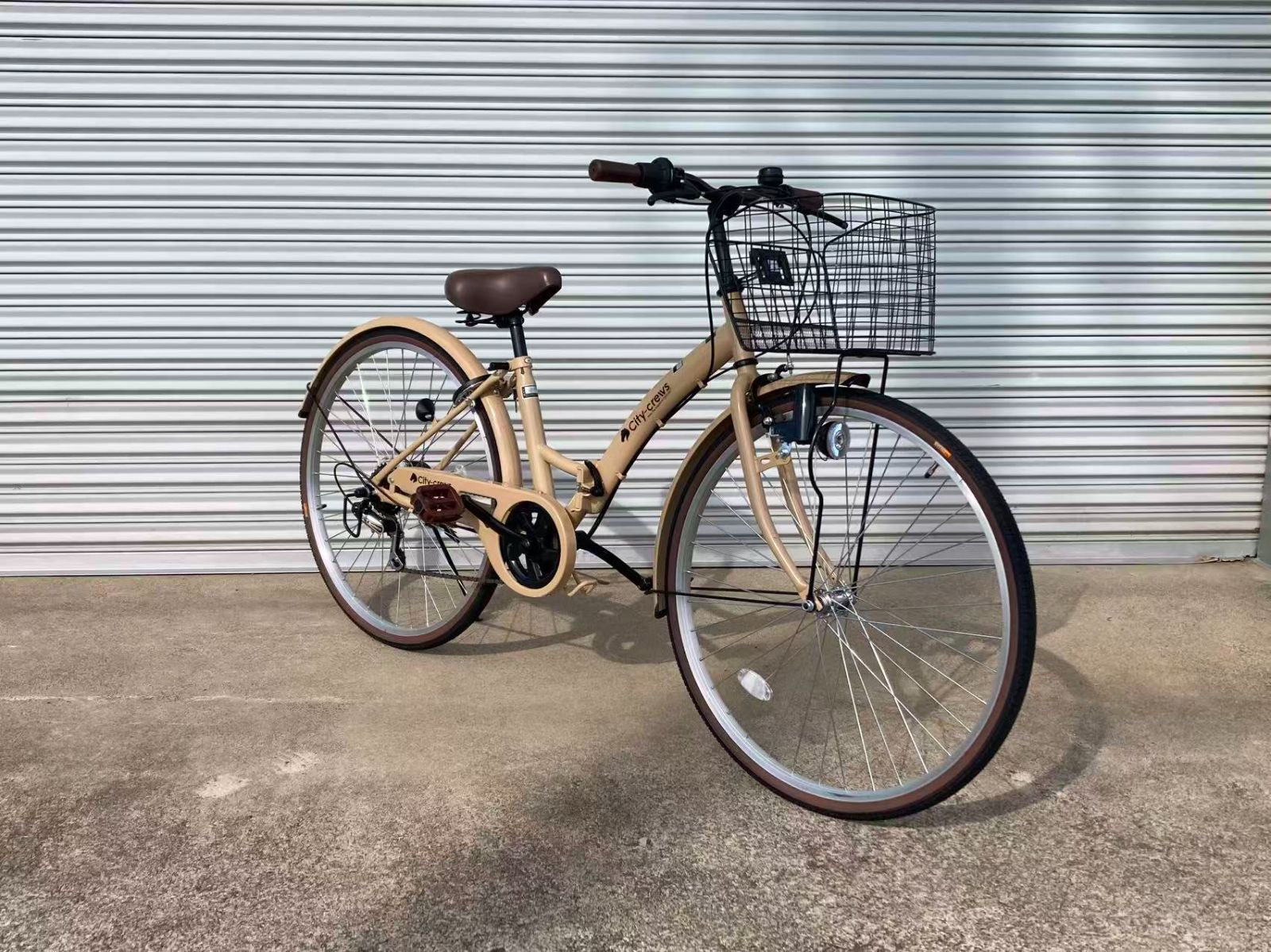 アウトレット品 折りたたみ自転車 26インチ カゴ付き シマノ 6段変速 CC-26 ペールブラウン BRIGHTFACE_UK