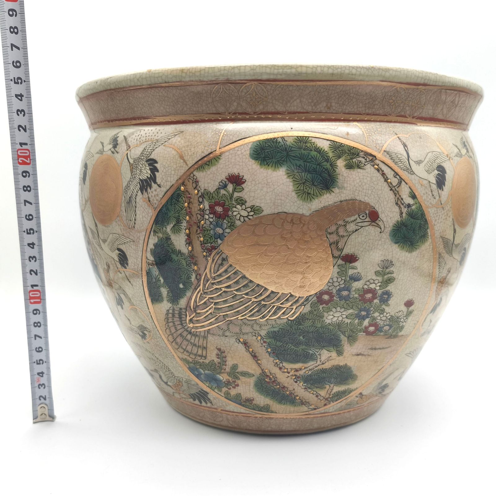 栄盛窯・瀧山・火鉢・メダカ鉢・水瓶・色絵金彩・花鳥図・No.251020-54