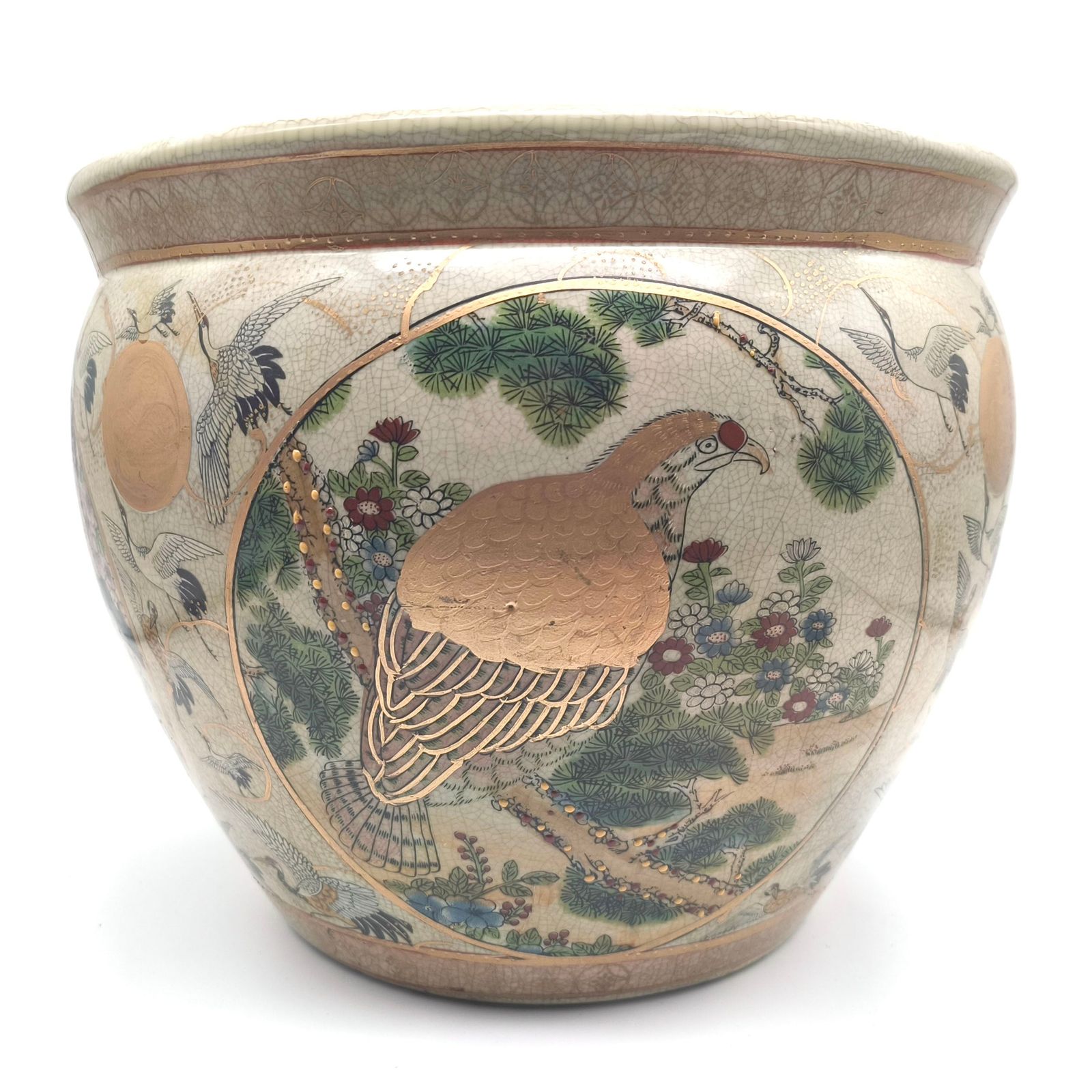 栄盛窯・瀧山・火鉢・メダカ鉢・水瓶・色絵金彩・花鳥図・No.251020-54