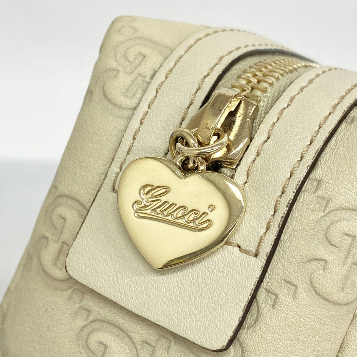  5 me 5337 グッチ ポーチ グッチシマ 153228 レザー ベージュ シャンパンゴールド金具 レディース その他 バッグ